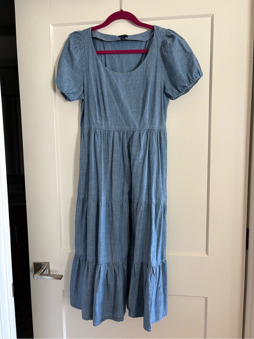 J. Crew Factory Light Blue Chambray Tiered Midi Dress